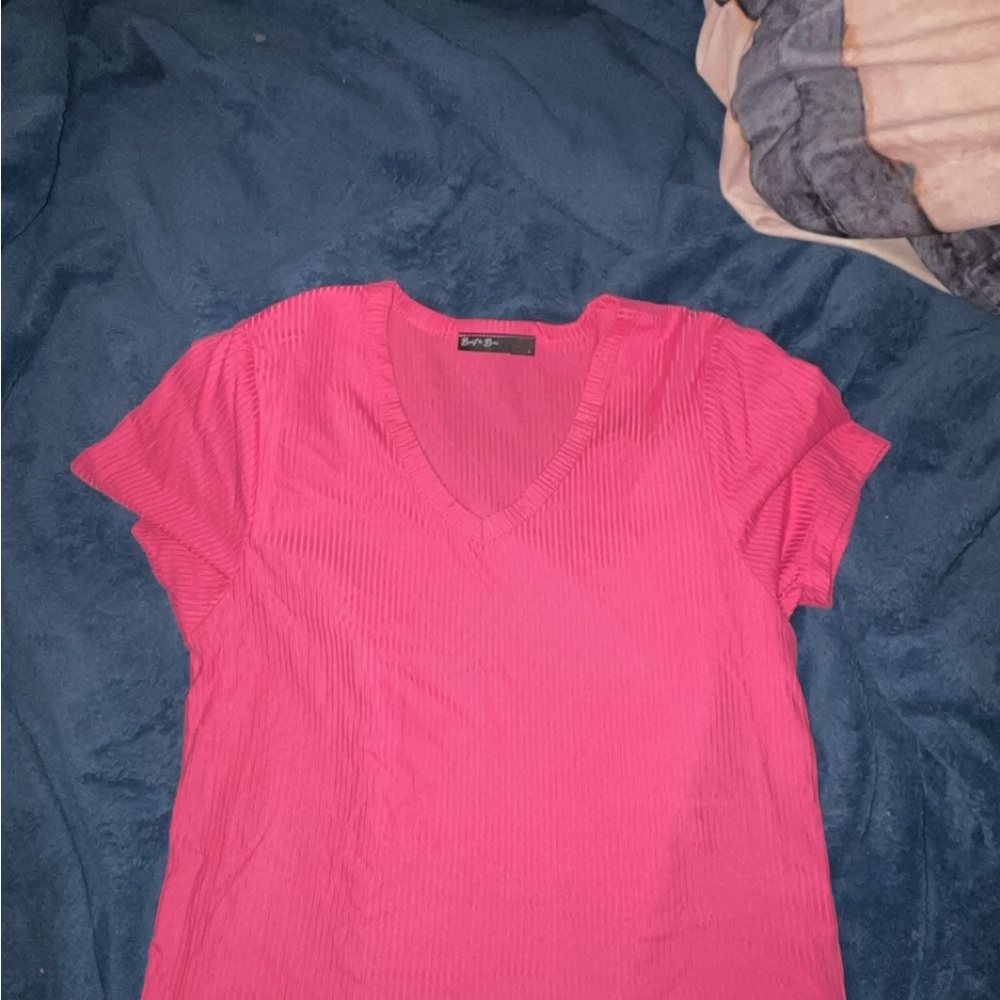 Pink Short Sleeve V-Neck T-Shirt